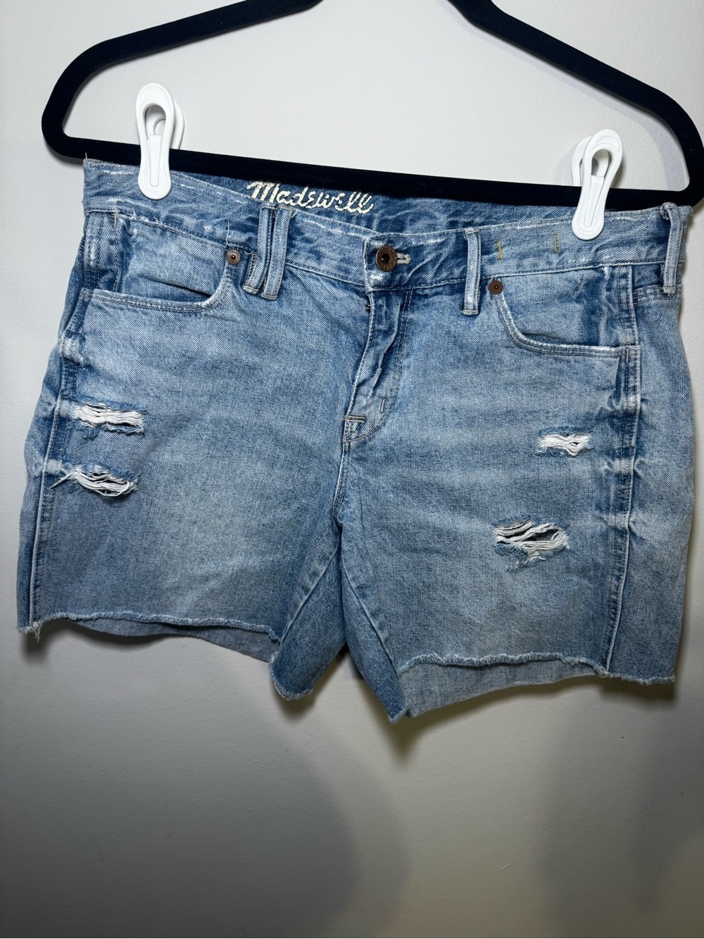 Madewell Washed Blue Distressed Denim Cutoff Shorts